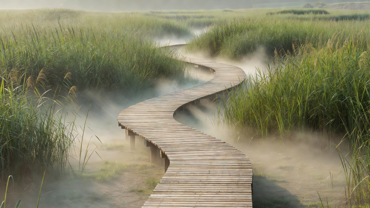 葦原を貫く木道