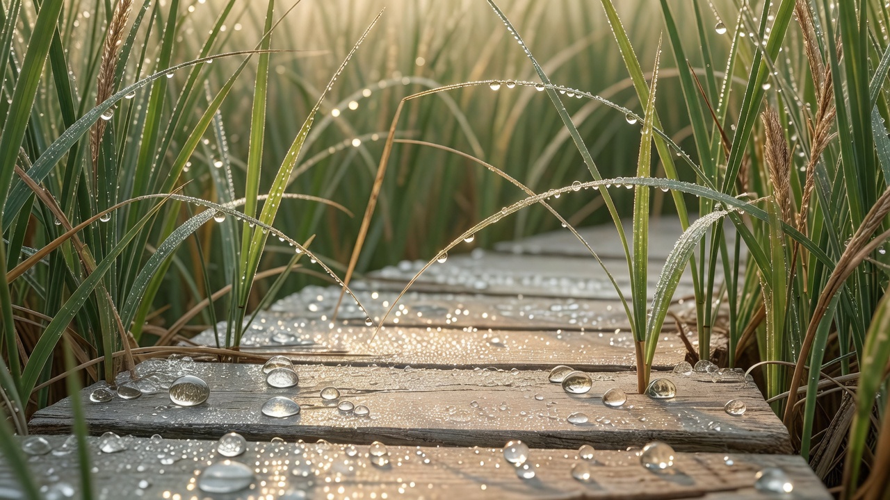 木道の朝露